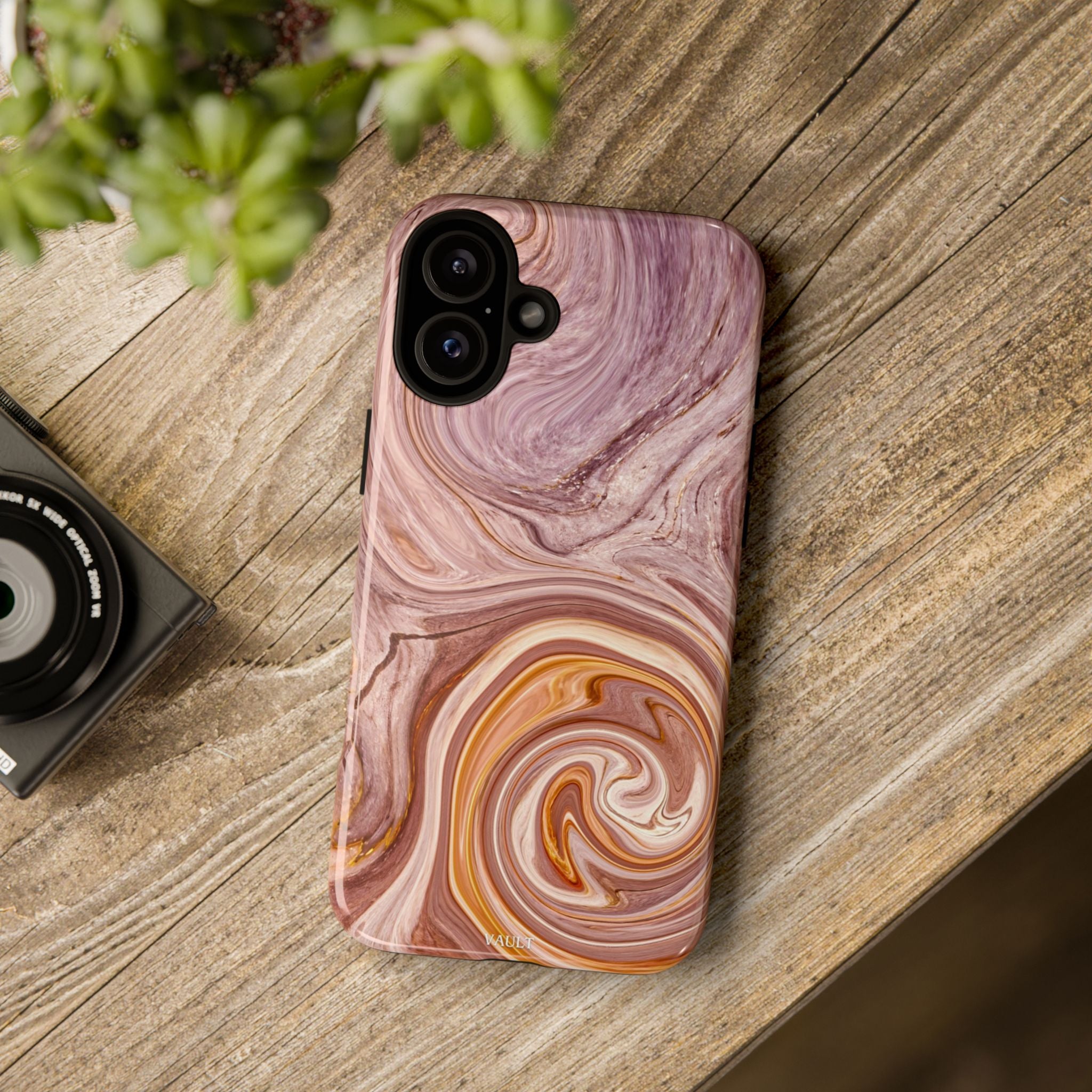 Marble Swirl Phone Case — Pink & Gold Abstract Tough Case