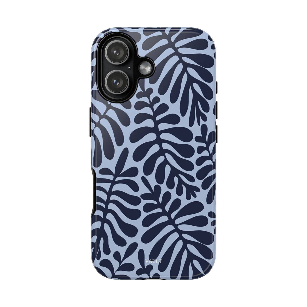 Floral Fern Tough Phone Case – Navy Blue on Light Blue, Protective Slim Cover