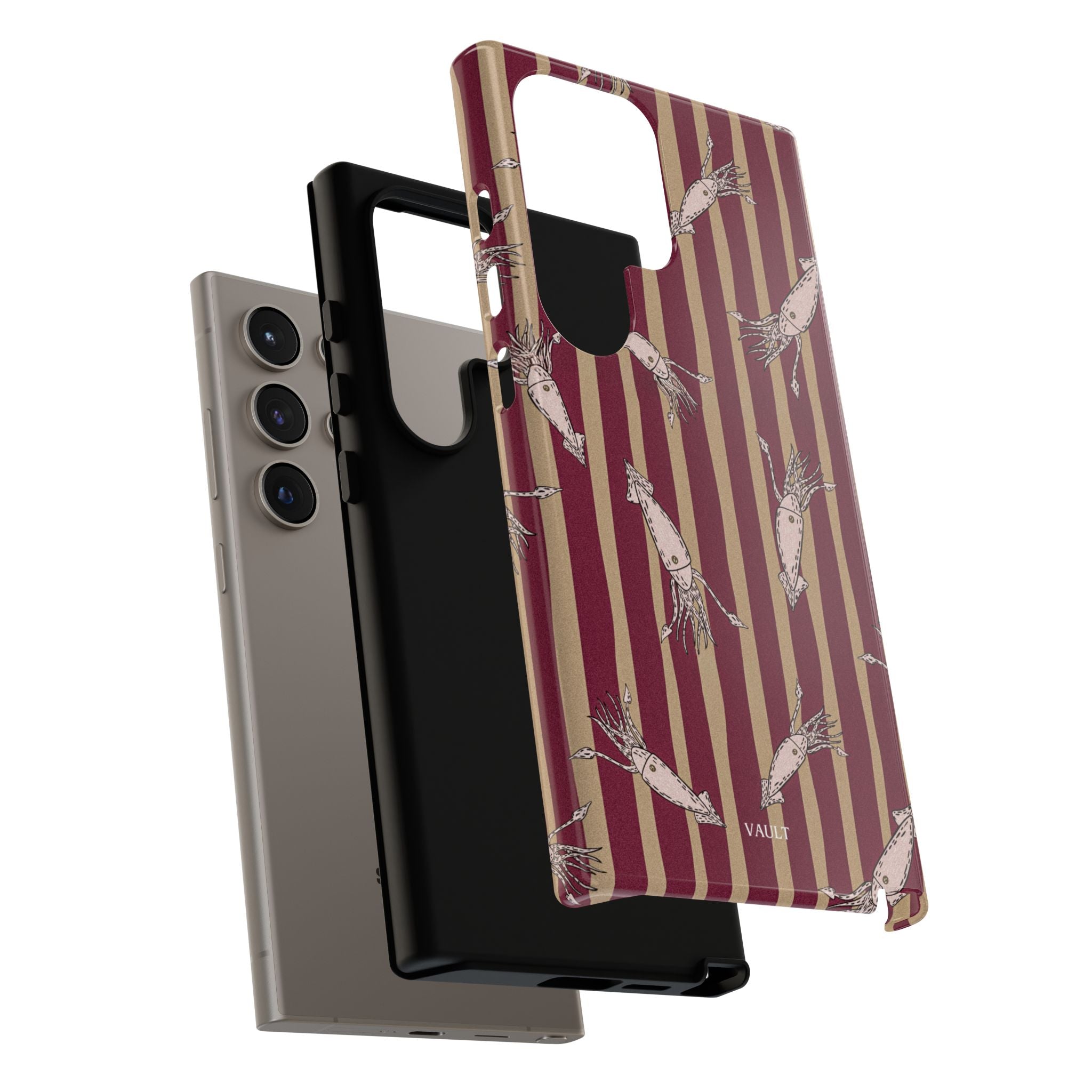 Phone Case - Vintage Shrimp Pattern on Burgundy Stripes