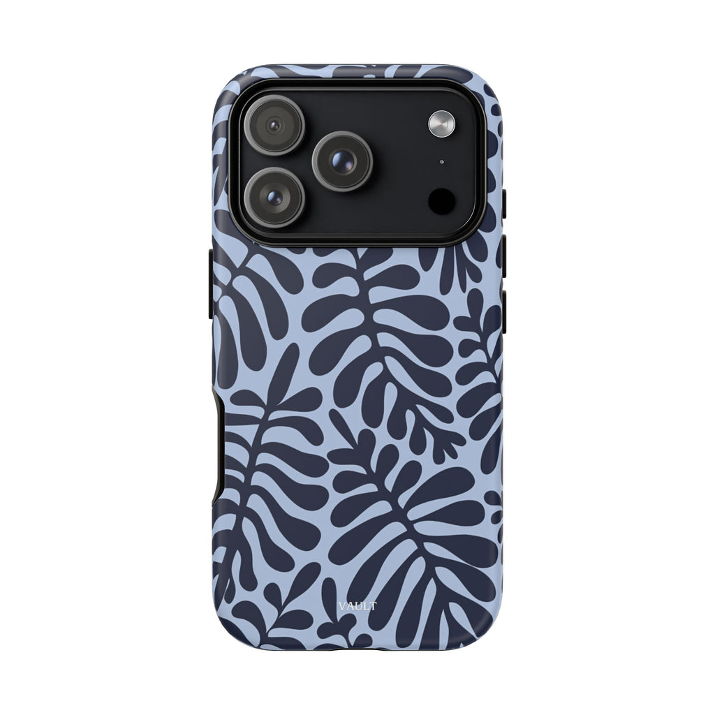 Floral Fern Tough Phone Case – Navy Blue on Light Blue, Protective Slim Cover
