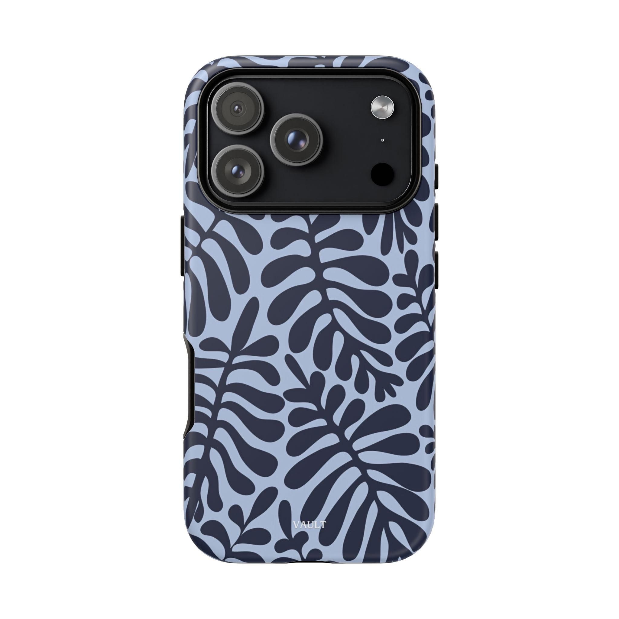 Floral Fern Tough Phone Case – Navy Blue on Light Blue, Protective Slim Cover