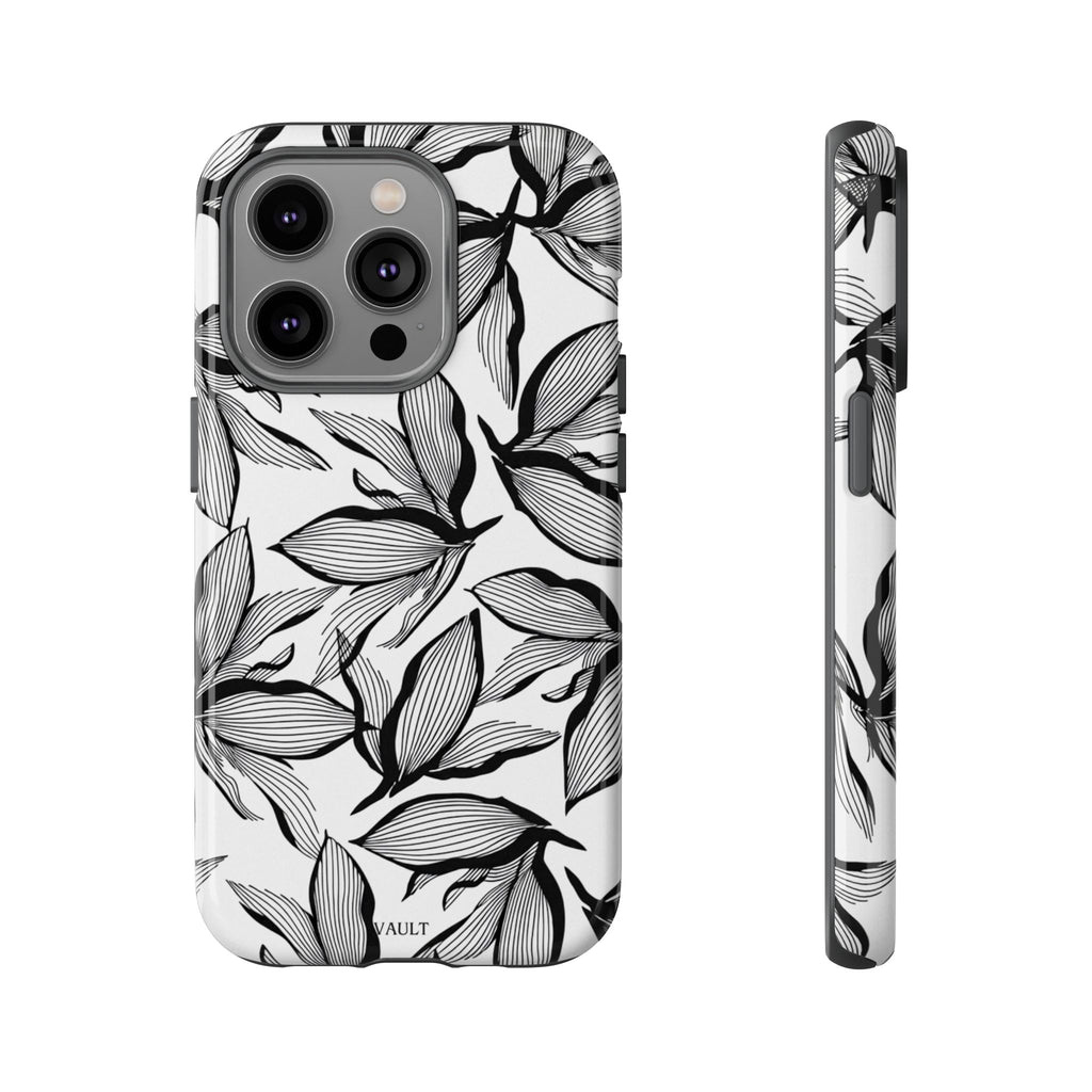 Floral Leaves Tough Phone Case – Black & White Botanical Protection