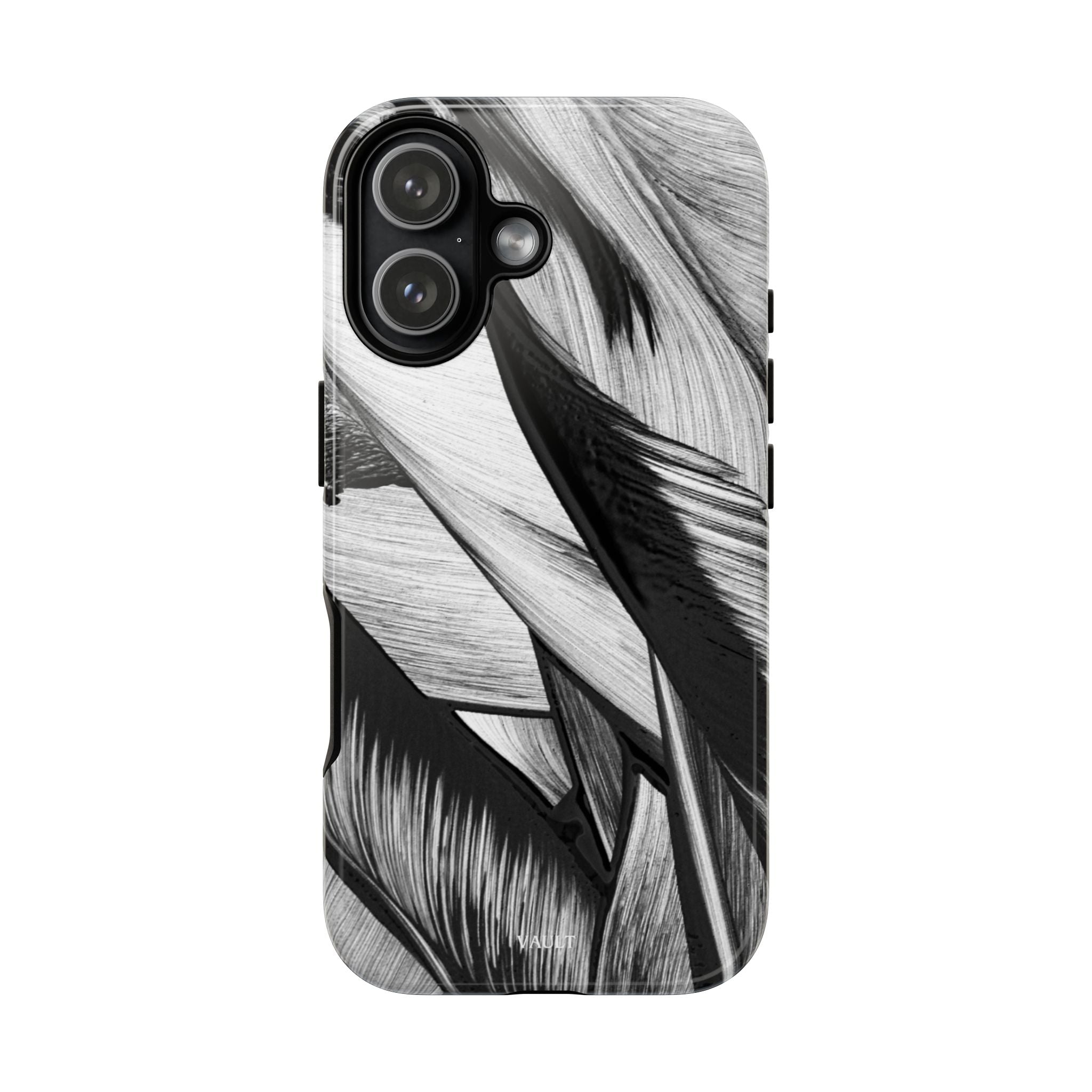 Monochrome Tropical Leaf Tough Phone Case — Black & White Botanical Protective Cover