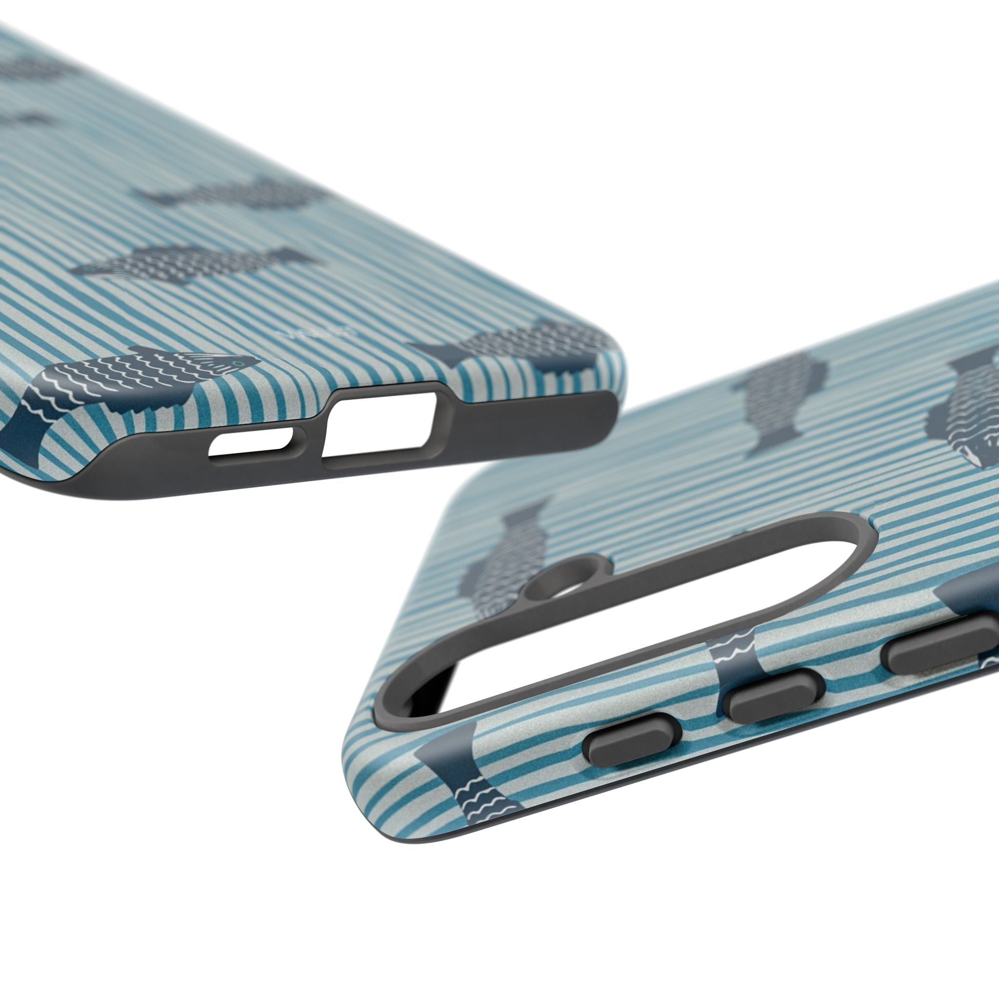 Fish Pattern Tough Phone Case — Blue Striped Ocean Design