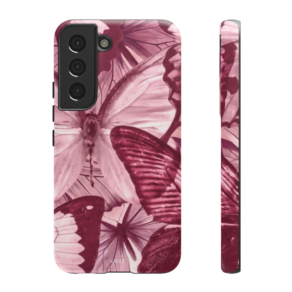Butterfly Tough Phone Case — Vintage Pink Floral Protective Cover