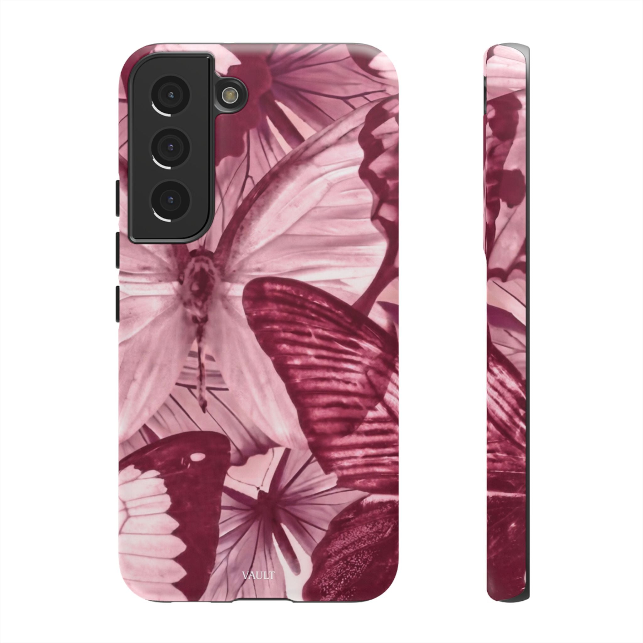 Butterfly Tough Phone Case — Vintage Pink Floral Protective Cover