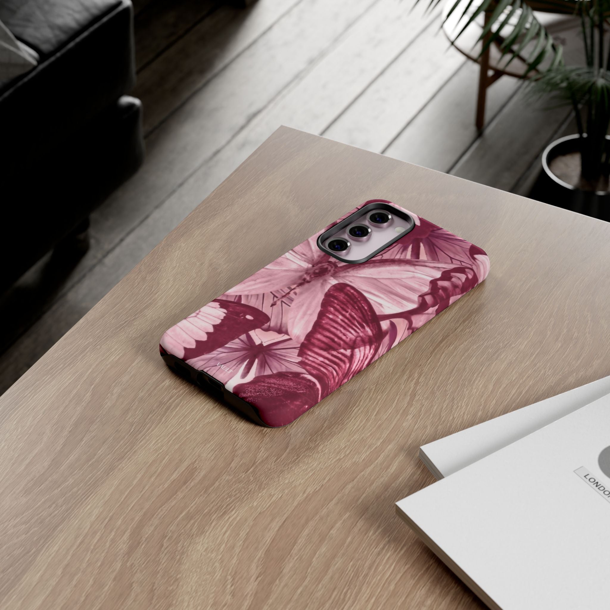 Butterfly Tough Phone Case — Vintage Pink Floral Protective Cover