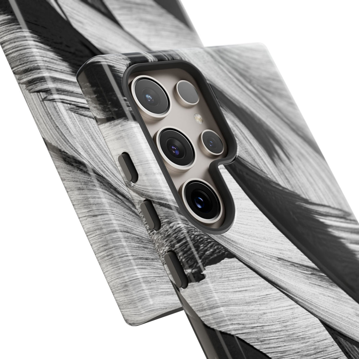 Monochrome Tropical Leaf Tough Phone Case — Black & White Botanical Protective Cover