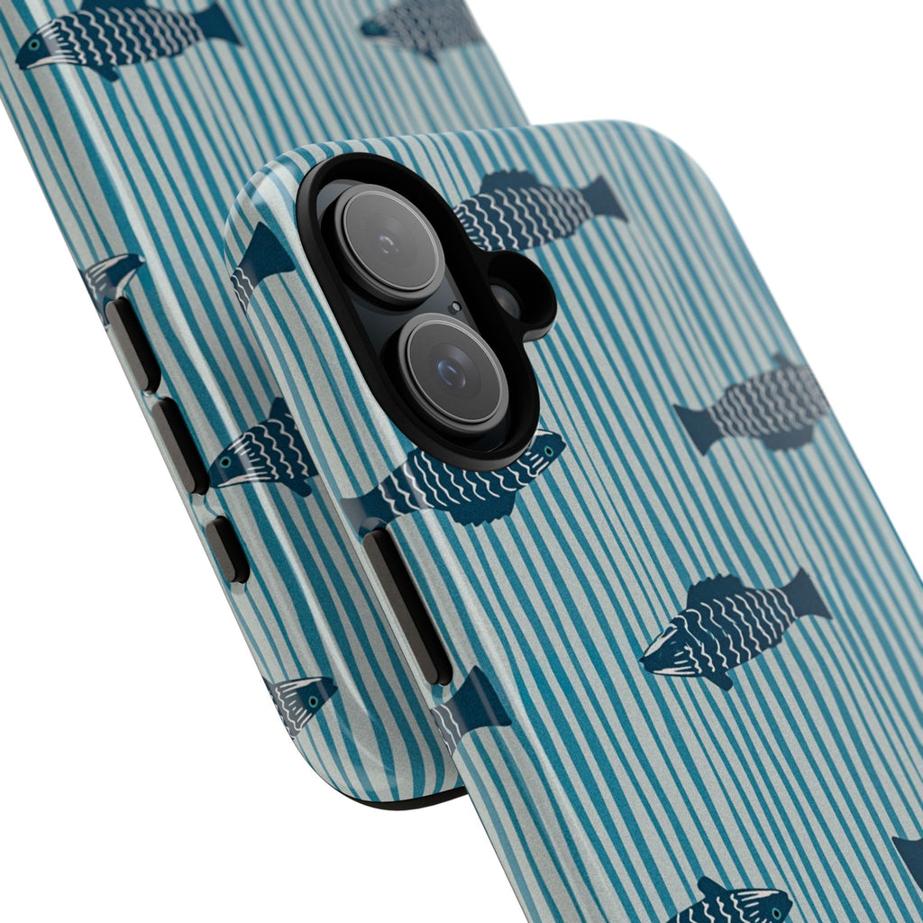 Fish Pattern Tough Phone Case — Blue Striped Ocean Design