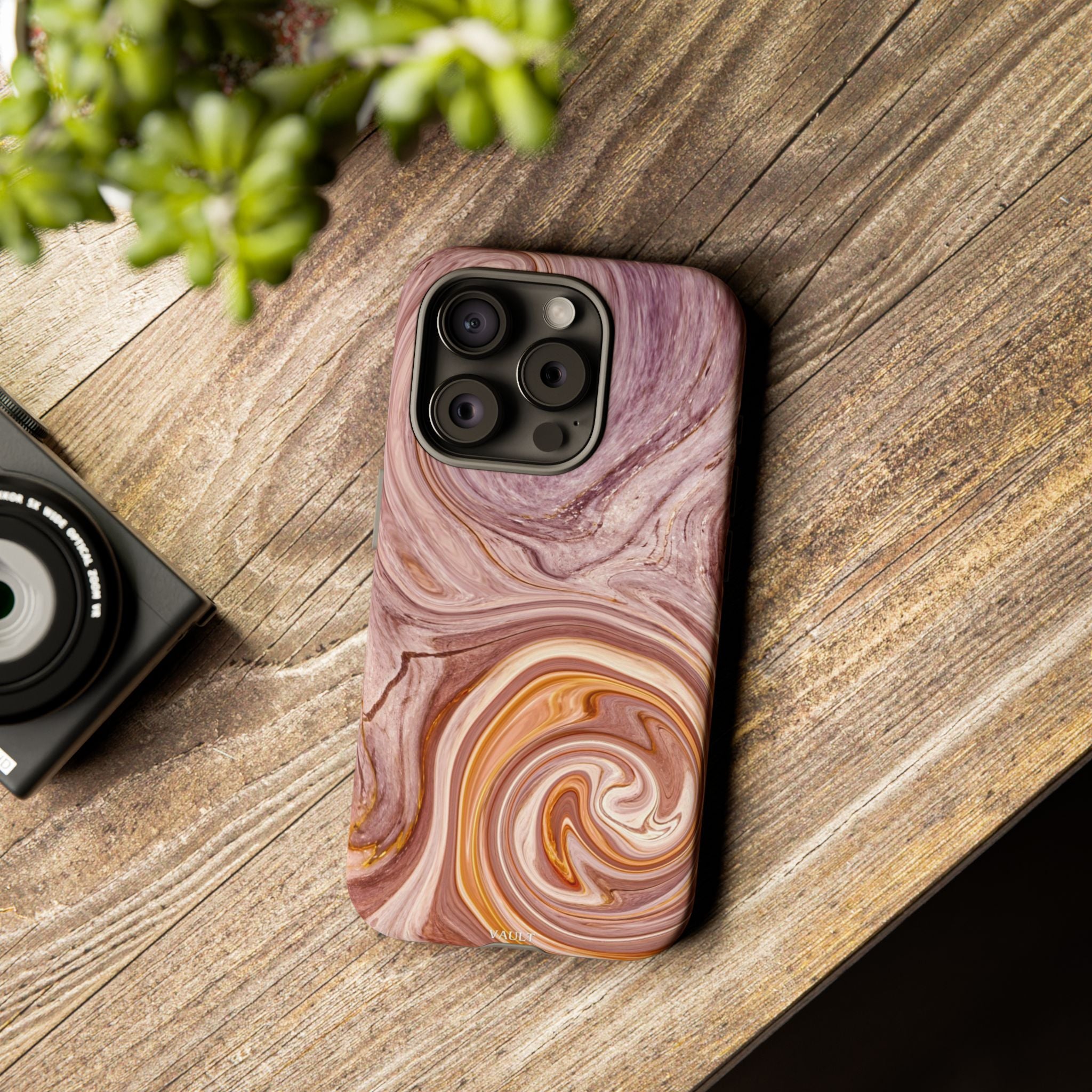 Marble Swirl Phone Case — Pink & Gold Abstract Tough Case