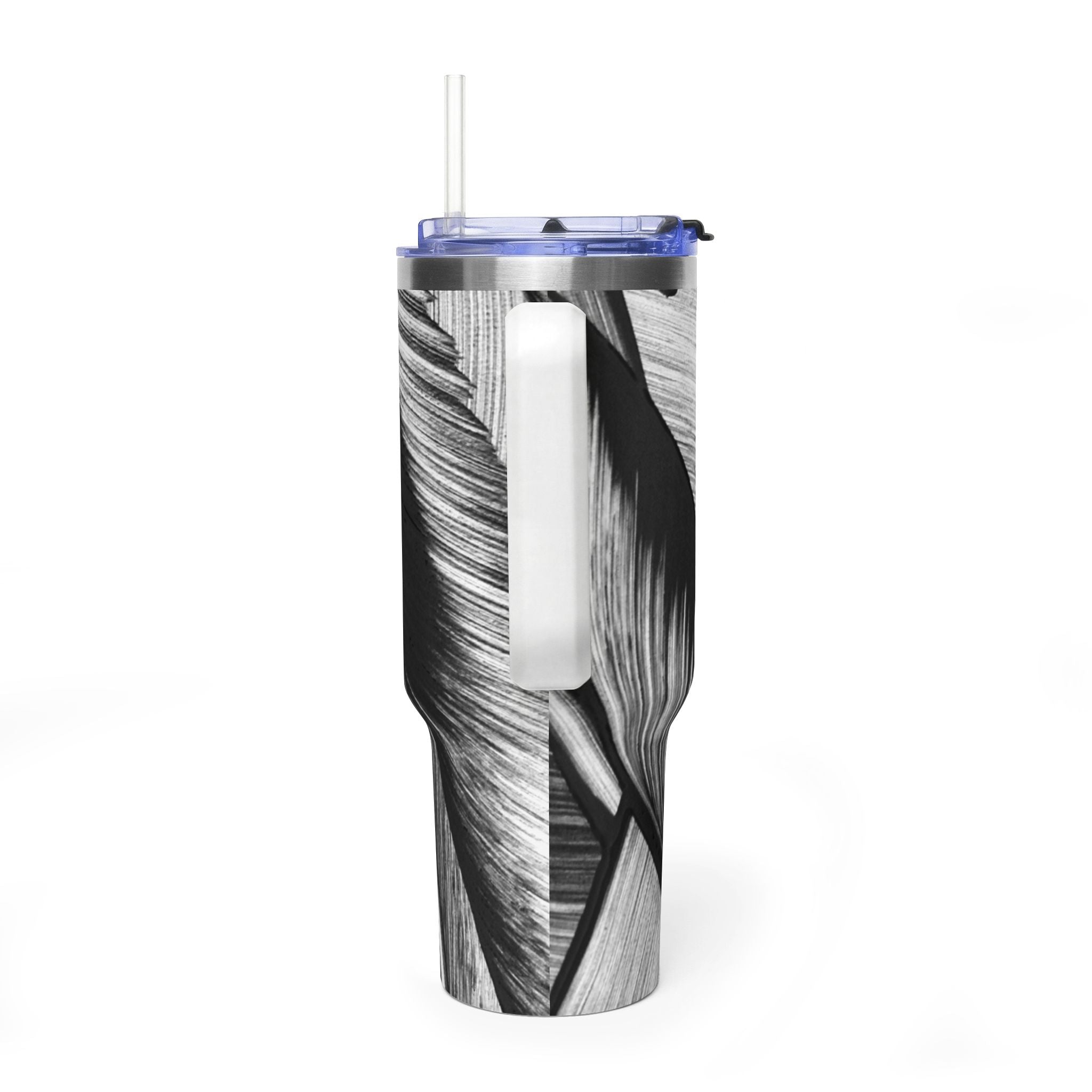 40oz Black & White Tropical Leaf Thermal Tumbler