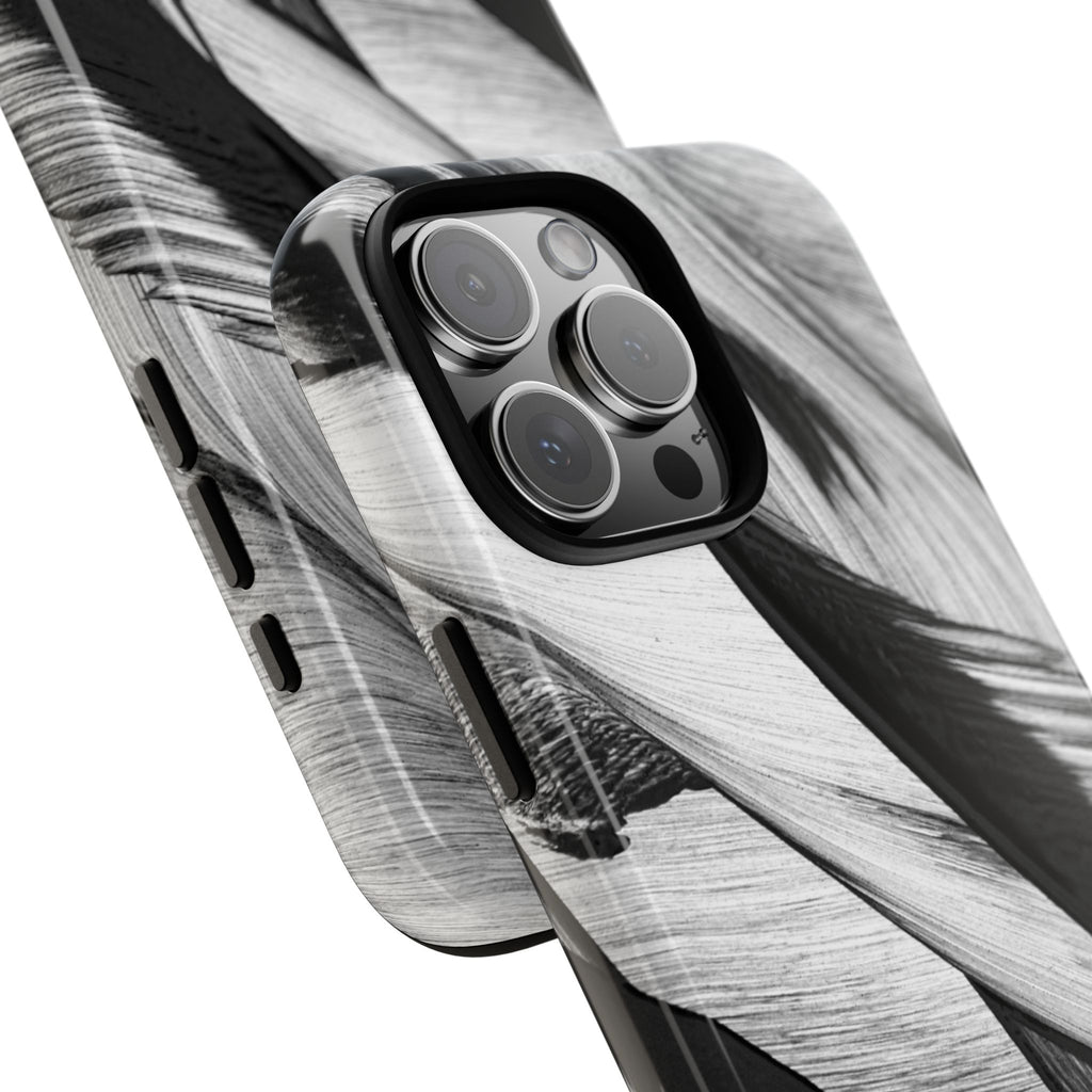 Monochrome Tropical Leaf Tough Phone Case — Black & White Botanical Protective Cover