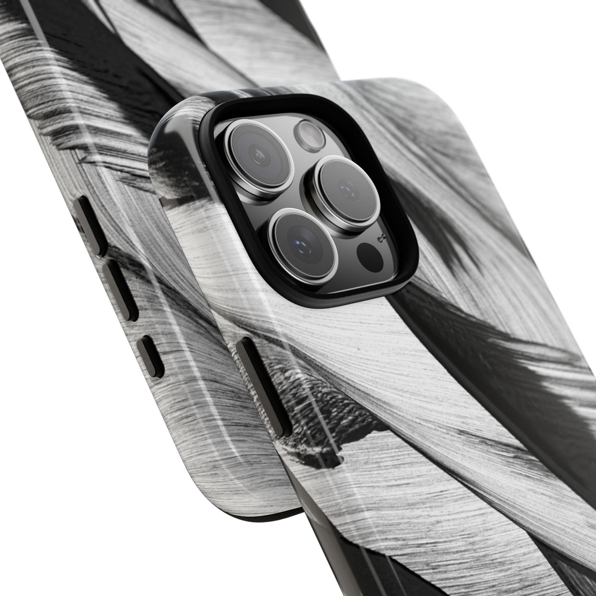 Monochrome Tropical Leaf Tough Phone Case — Black & White Botanical Protective Cover