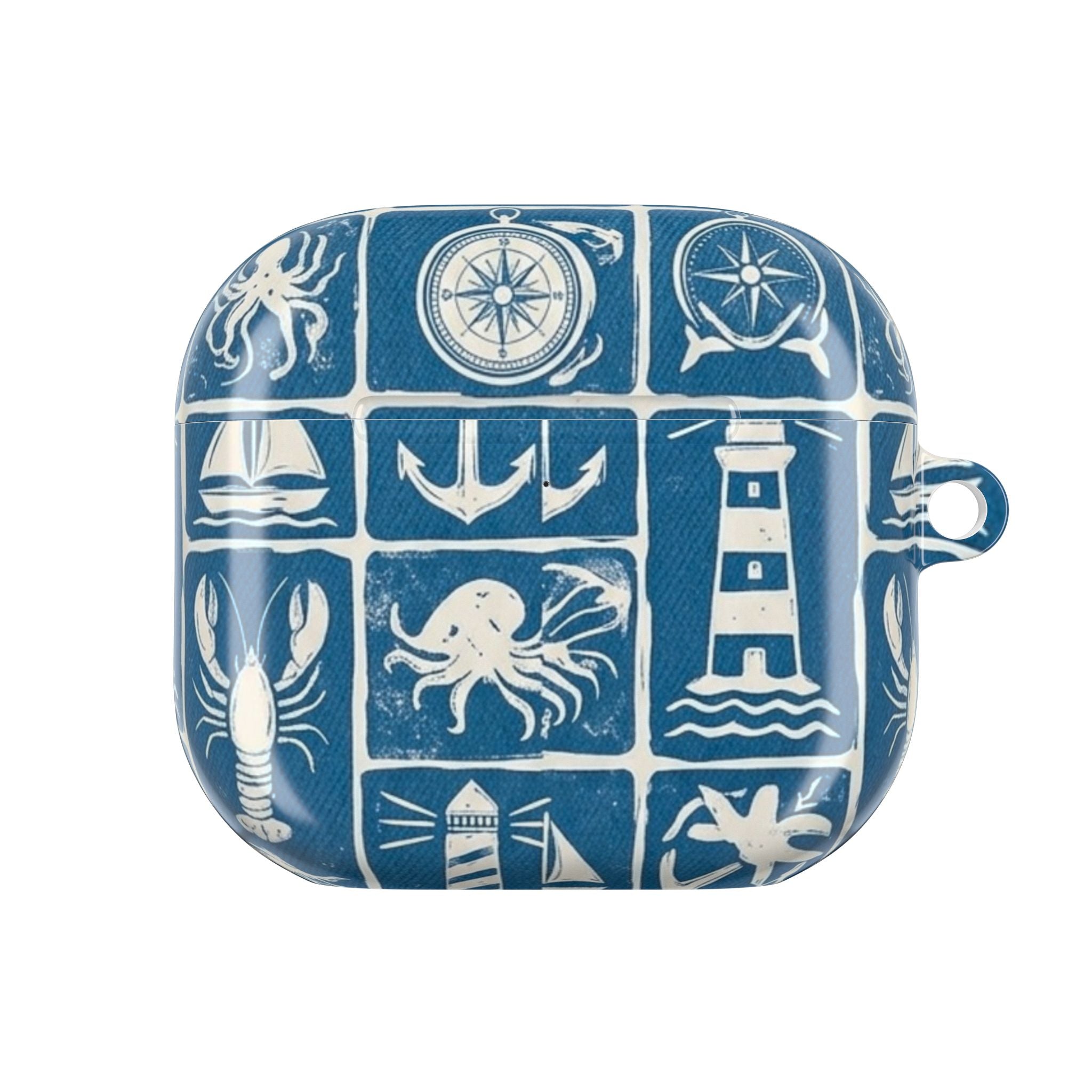 Nautical Tile AirPod Case — Coastal Lighthouse & Sea Creatures Silicone Cover