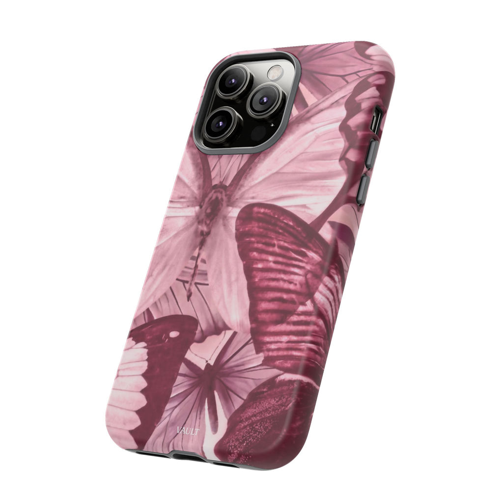 Butterfly Tough Phone Case — Vintage Pink Floral Protective Cover