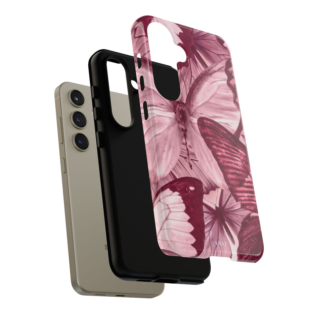 Butterfly Tough Phone Case — Vintage Pink Floral Protective Cover