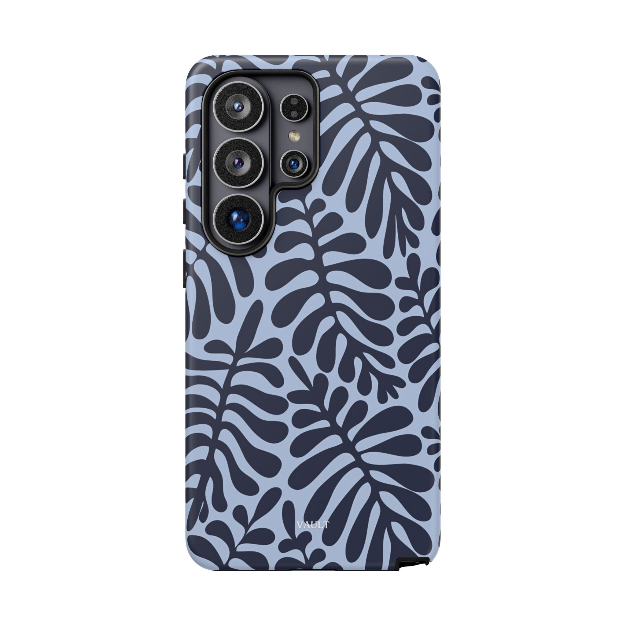 Floral Fern Tough Phone Case – Navy Blue on Light Blue, Protective Slim Cover