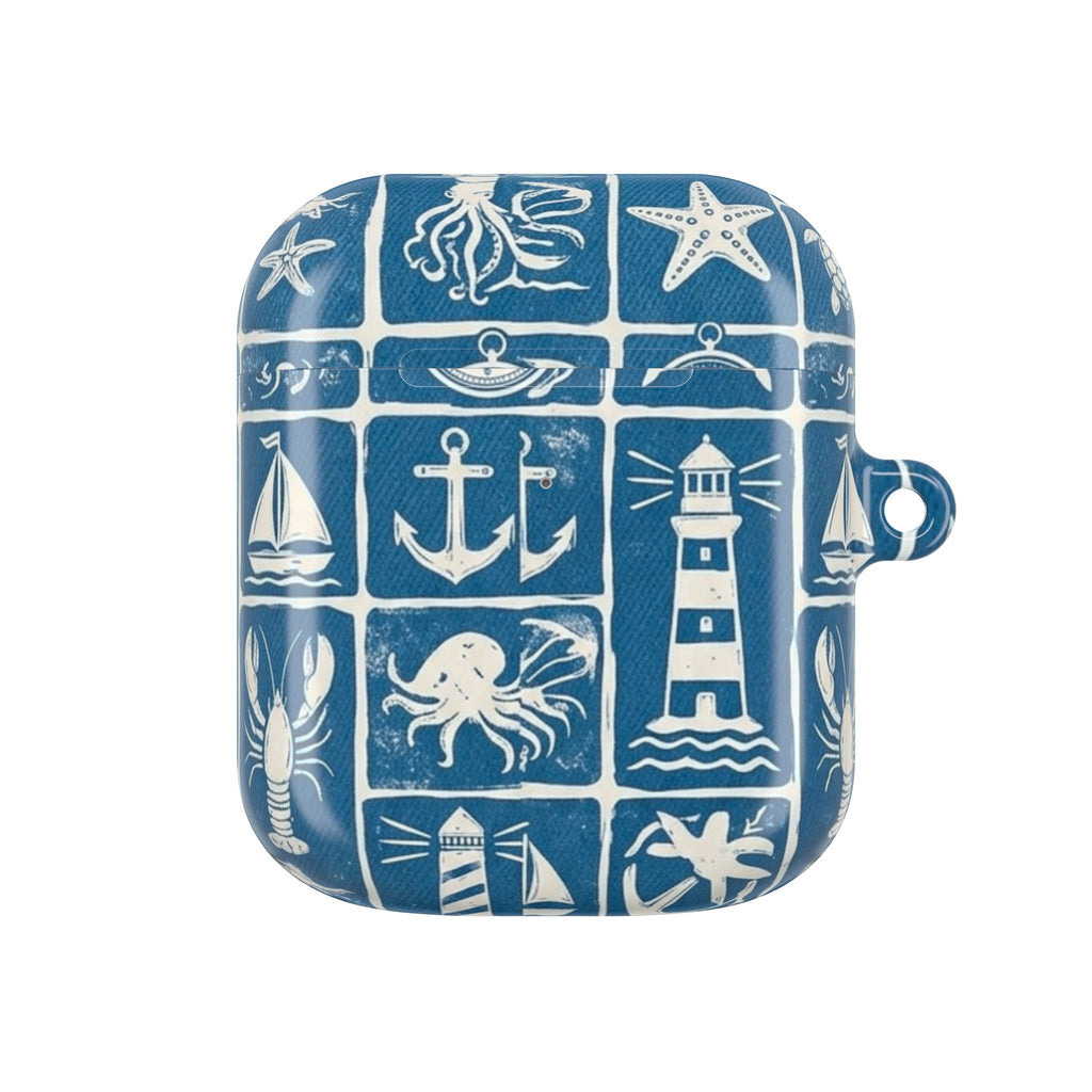 Nautical Tile AirPod Case — Coastal Lighthouse & Sea Creatures Silicone Cover