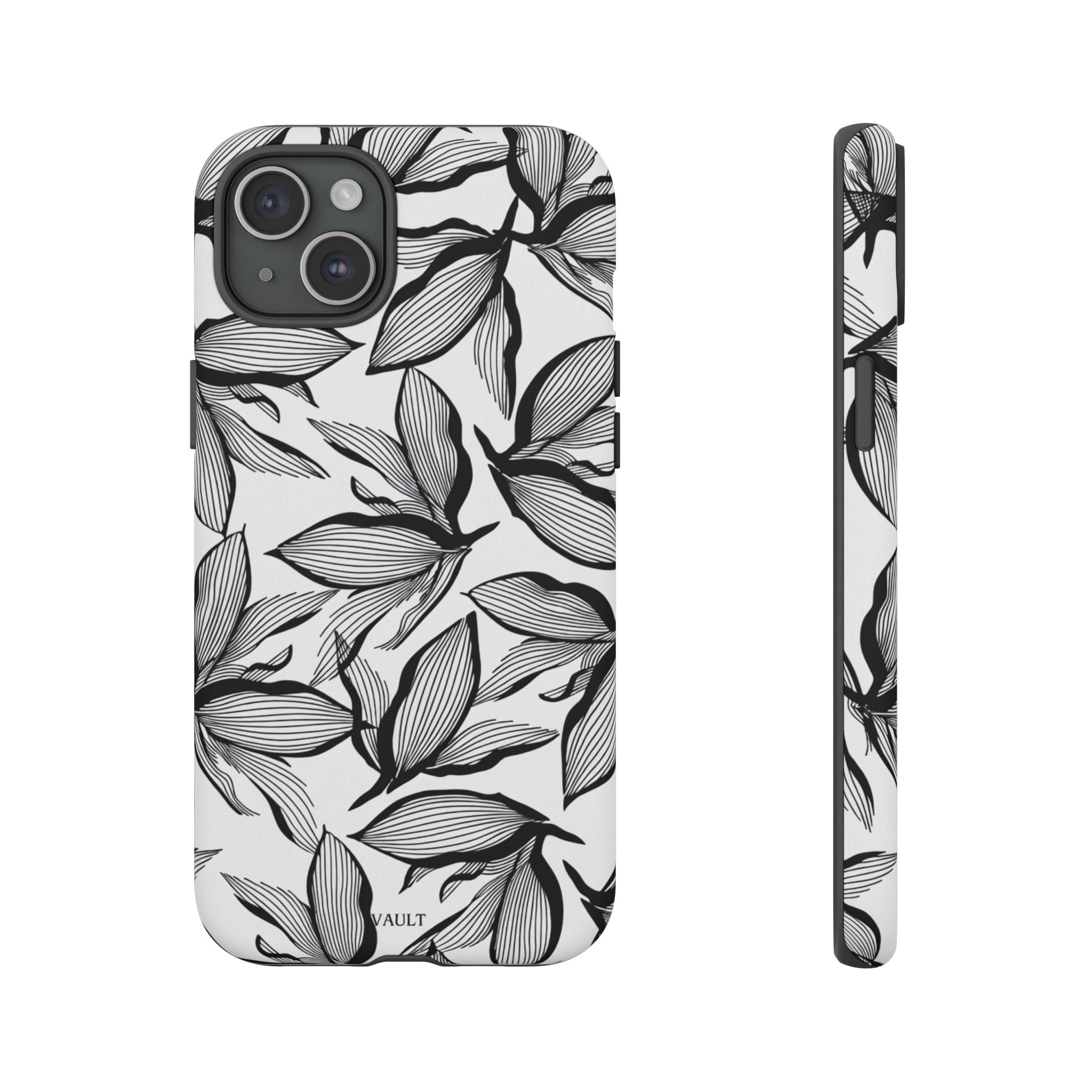 Floral Leaves Tough Phone Case – Black & White Botanical Protection
