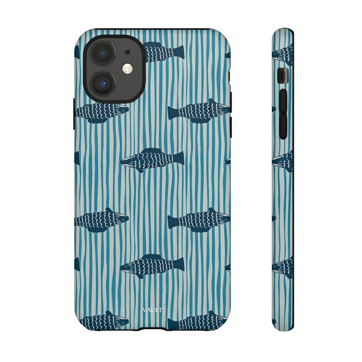 Fish Pattern Tough Phone Case — Blue Striped Ocean Design