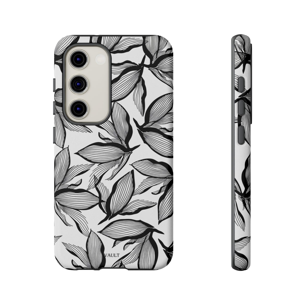 Floral Leaves Tough Phone Case – Black & White Botanical Protection