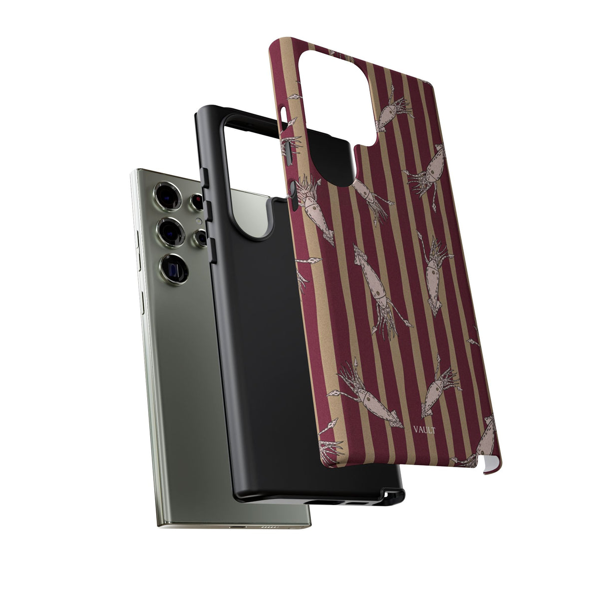 Phone Case - Vintage Shrimp Pattern on Burgundy Stripes