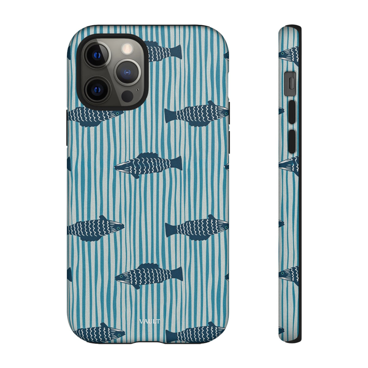 Fish Pattern Tough Phone Case — Blue Striped Ocean Design