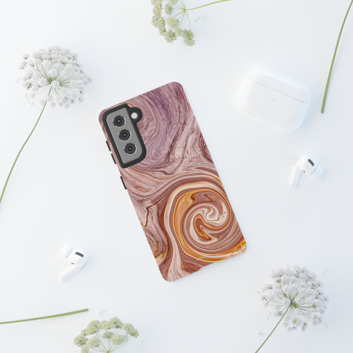 Marble Swirl Phone Case — Pink & Gold Abstract Tough Case