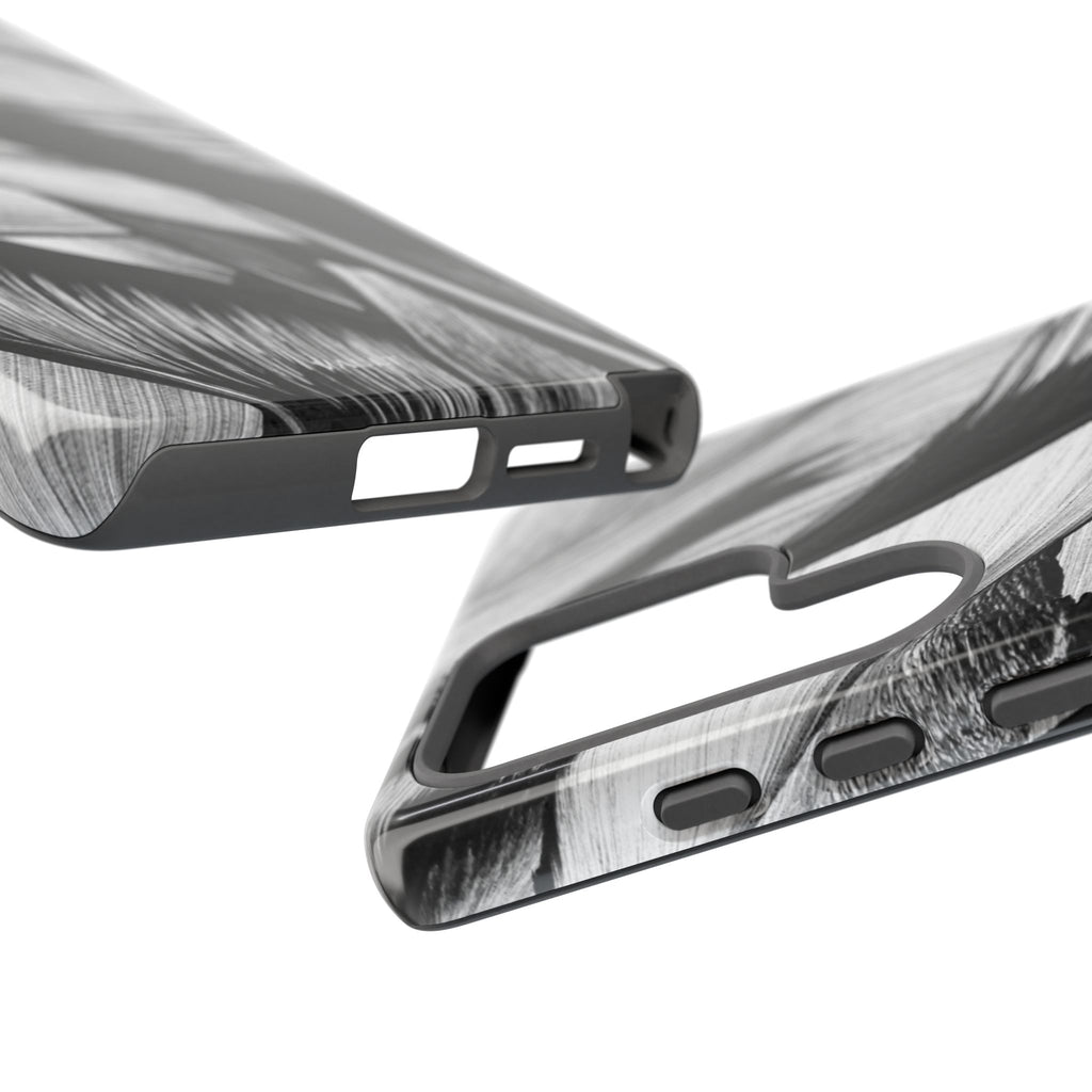 Monochrome Tropical Leaf Tough Phone Case — Black & White Botanical Protective Cover