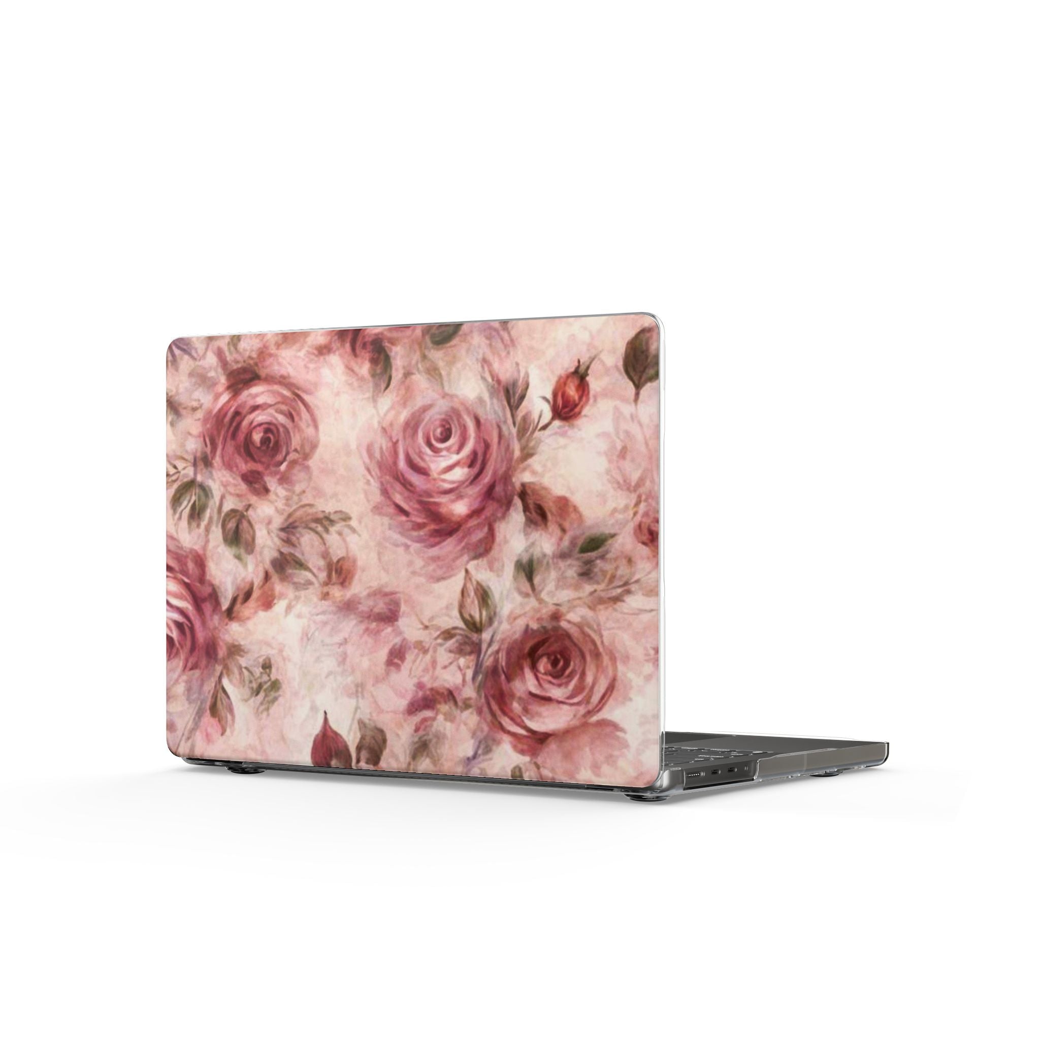 Floral Rose Clear MacBook Case — Vintage Pink Watercolor Roses Laptop Cover