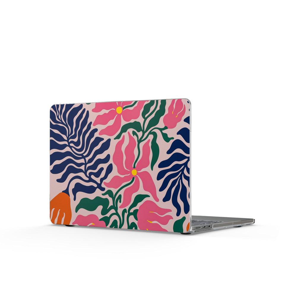 Floral Tropics MacBook Case — Bold Pink & Navy Leaf Pattern