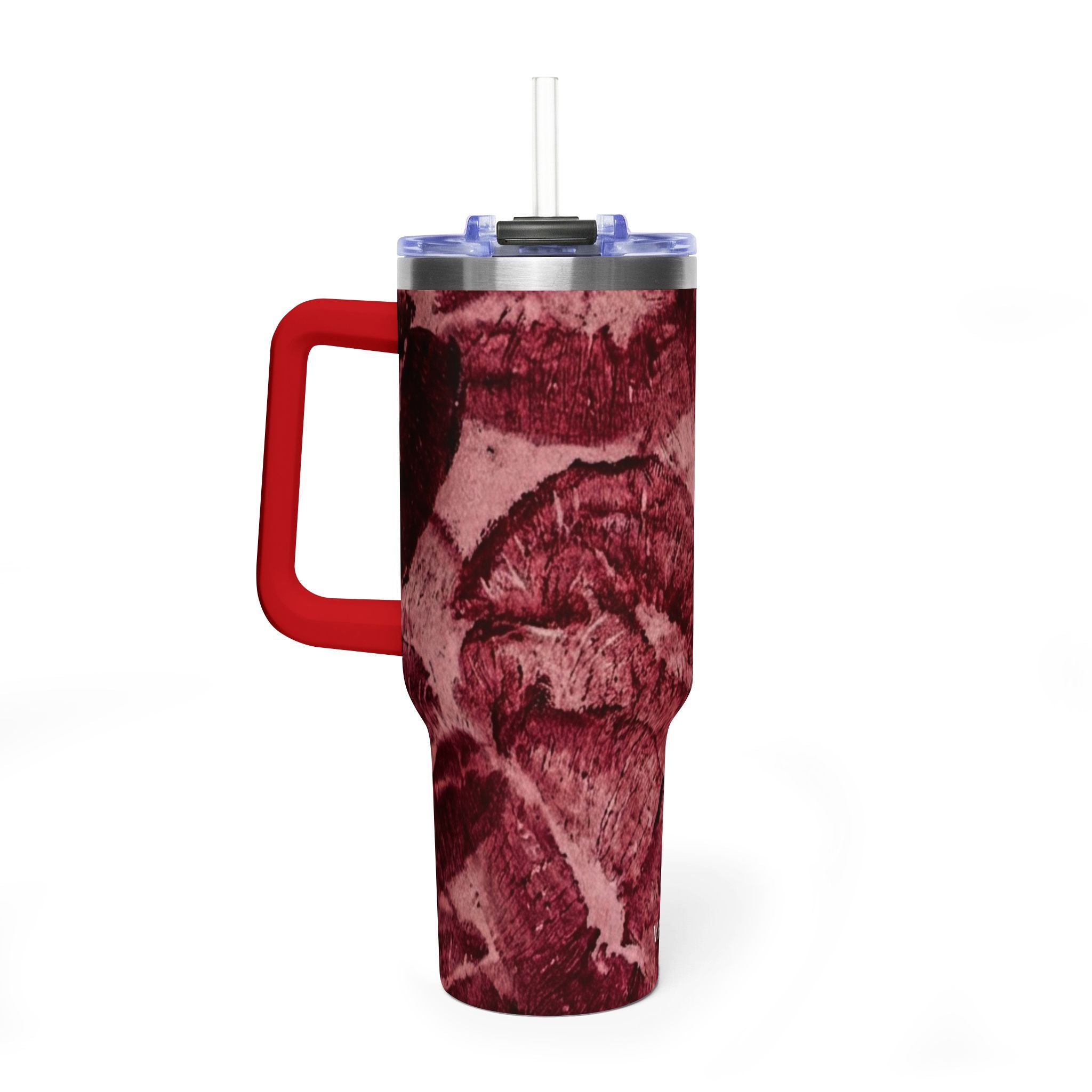 40oz Vacuum Tumbler - Burgundy Rose Marble Insulated Travel Cup
