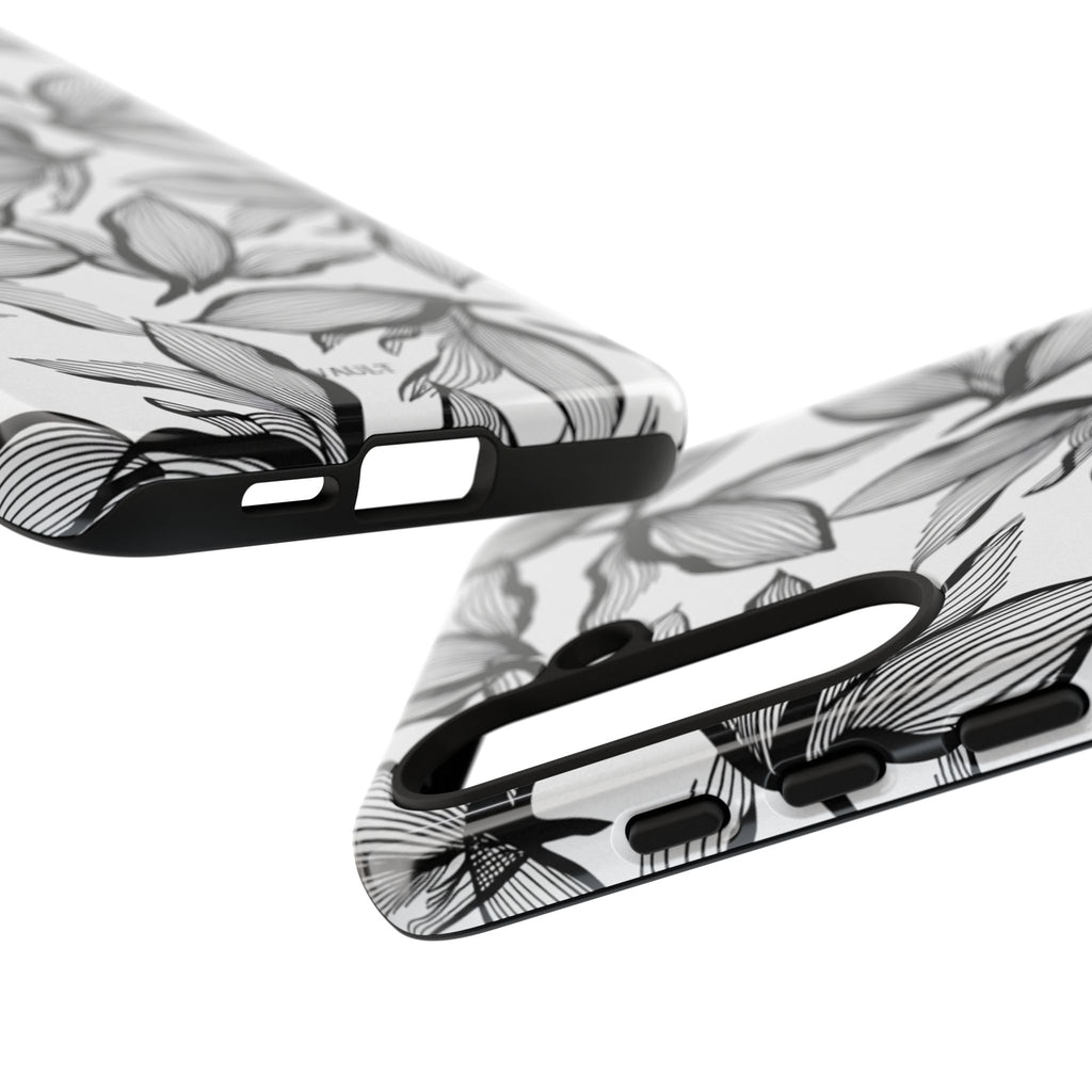 Floral Leaves Tough Phone Case – Black & White Botanical Protection