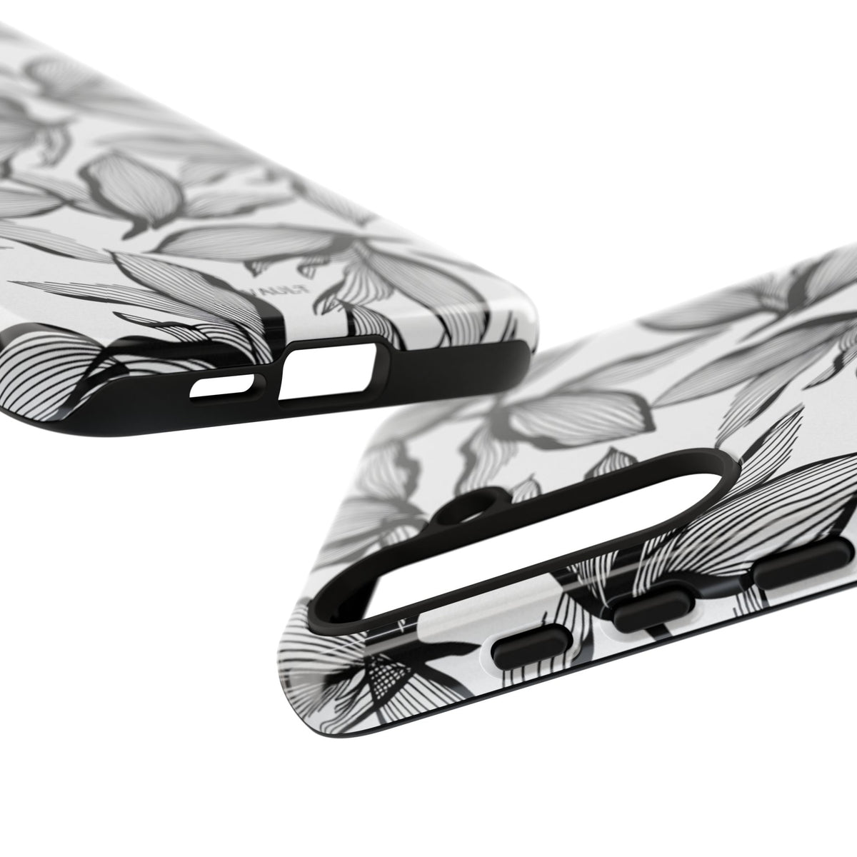 Floral Leaves Tough Phone Case – Black & White Botanical Protection