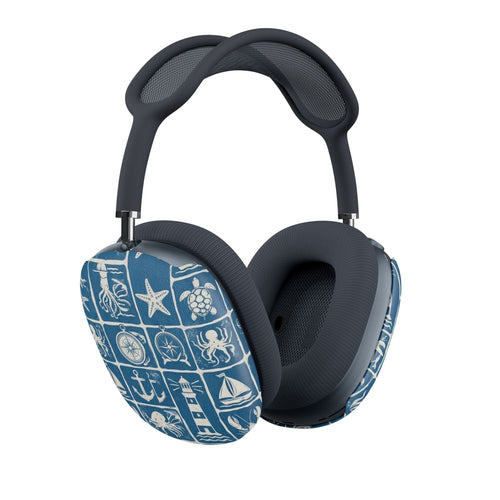 AirPod Max Case – Nautical Blue Icons Sleeve (anchors, lighthouses, shells)