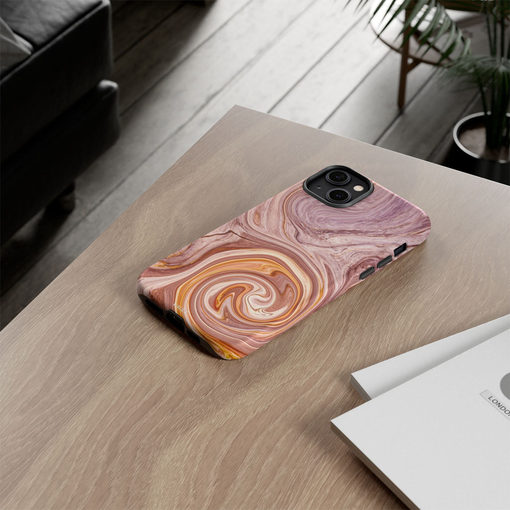 Marble Swirl Phone Case — Pink & Gold Abstract Tough Case