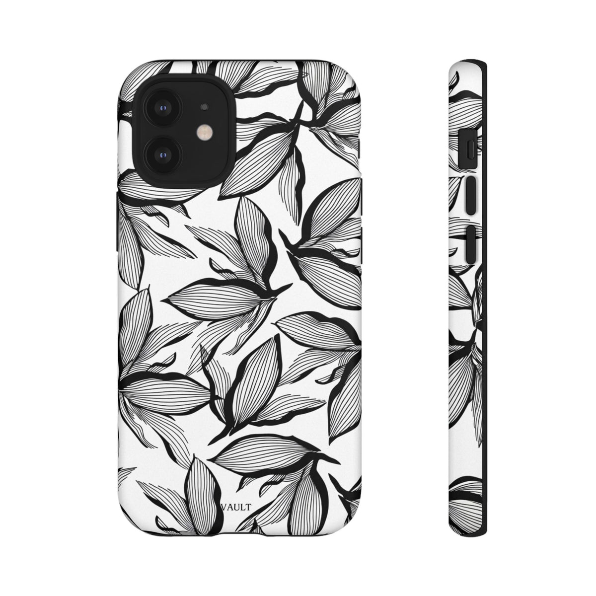 Floral Leaves Tough Phone Case – Black & White Botanical Protection