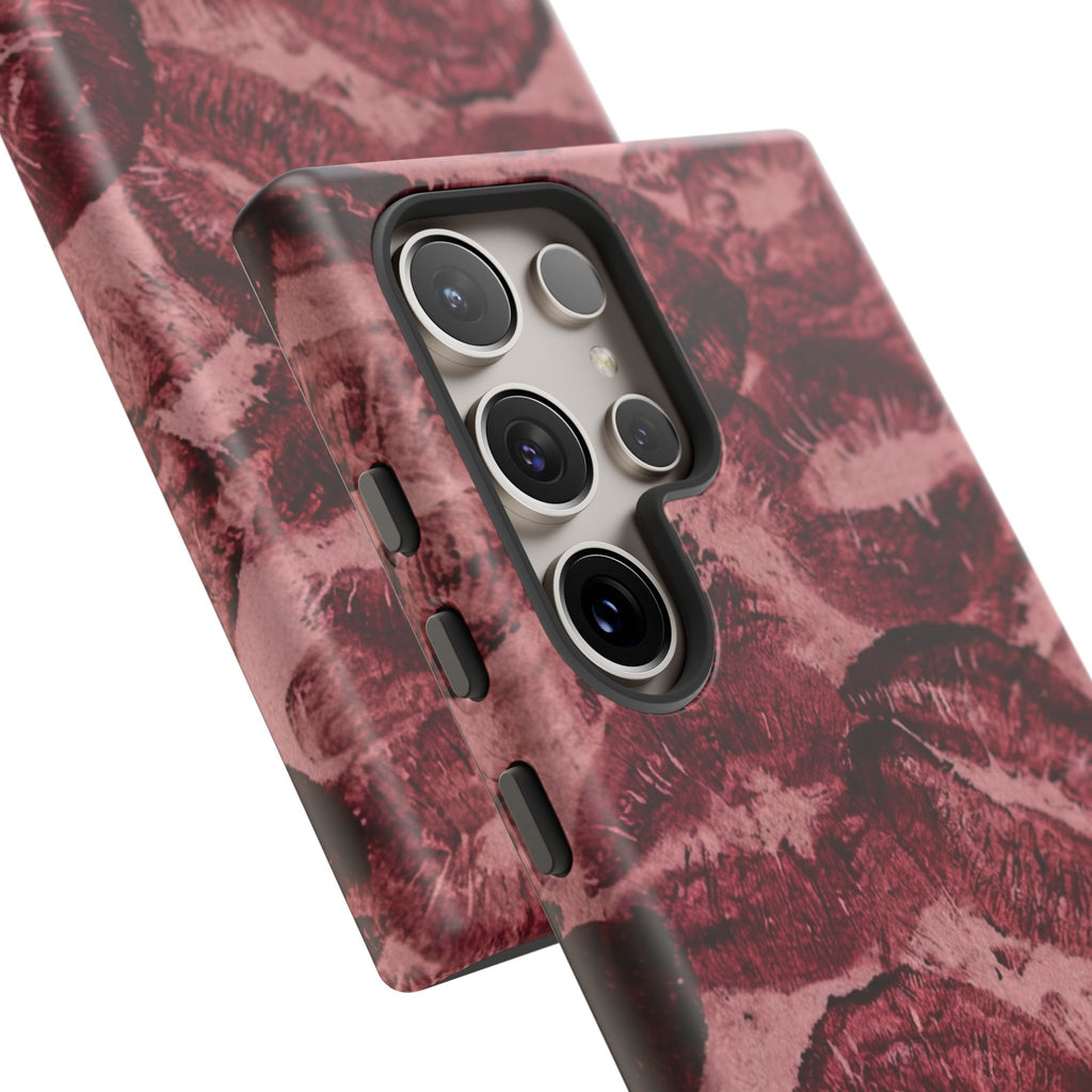 Kiss Print Phone Case – Burgundy Lip Pattern Protective Phone Cover