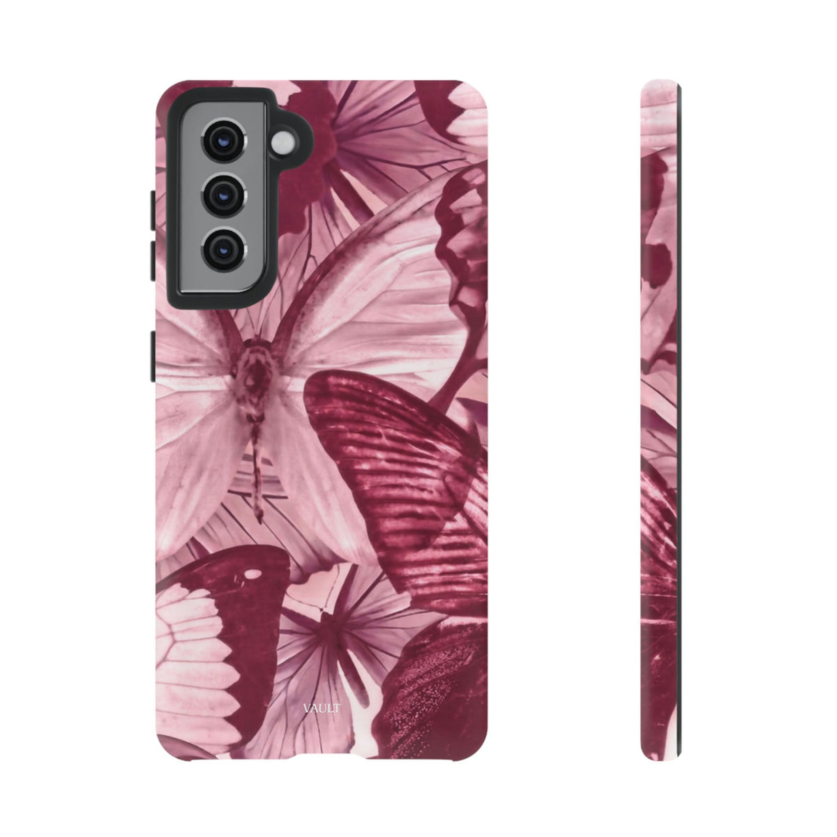 Butterfly Tough Phone Case — Vintage Pink Floral Protective Cover