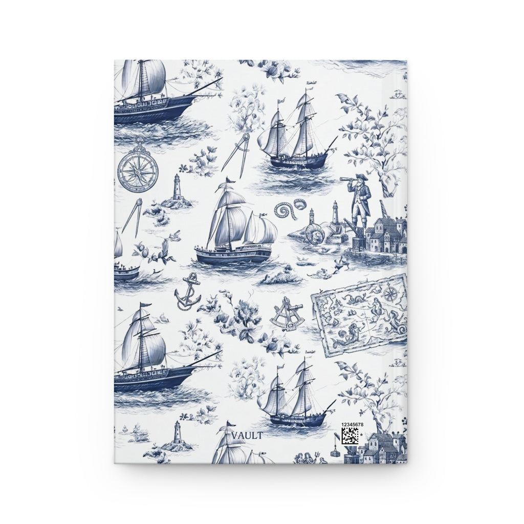 Nautical Toile Hardcover Journal — Vintage Sailboat Travel Notebook