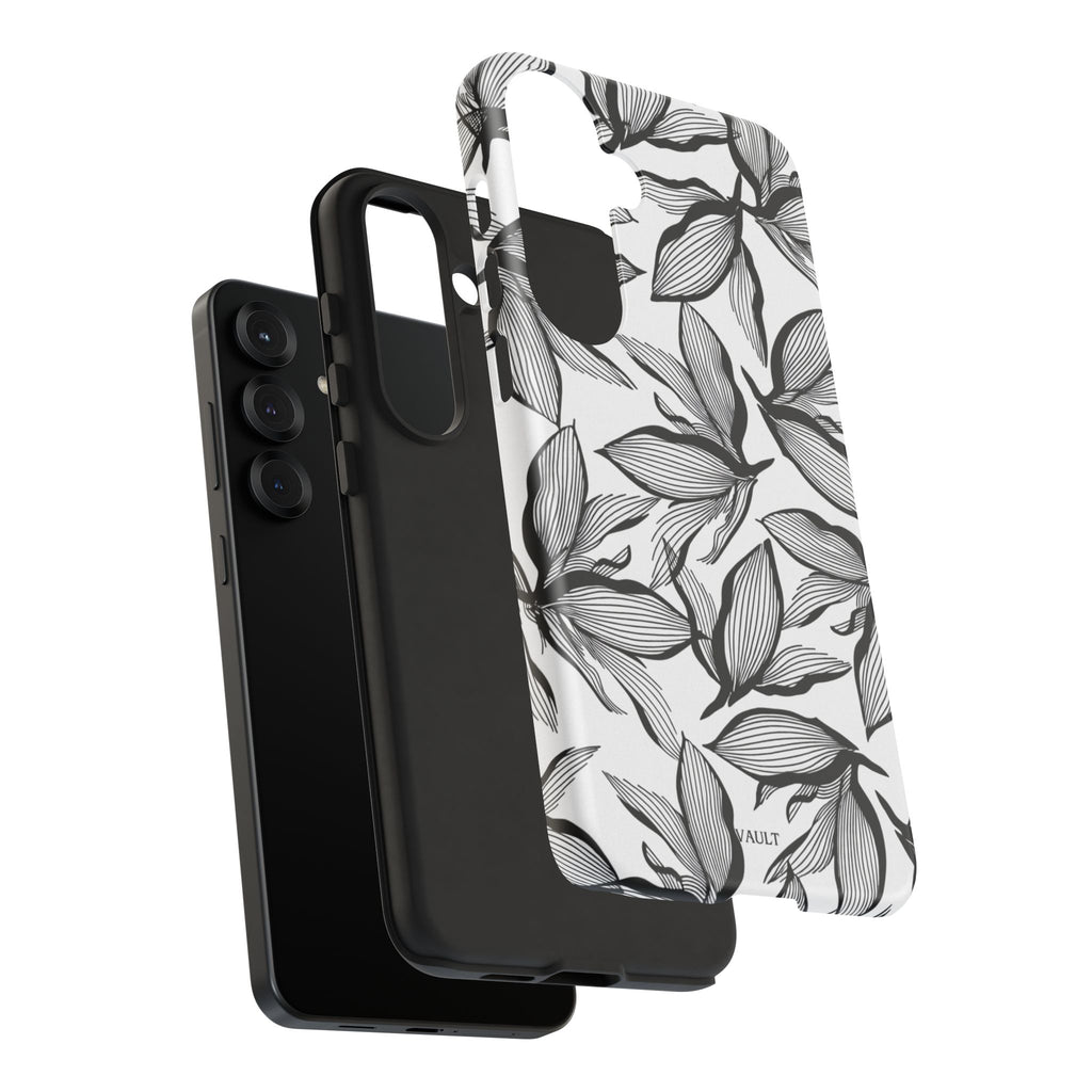 Floral Leaves Tough Phone Case – Black & White Botanical Protection