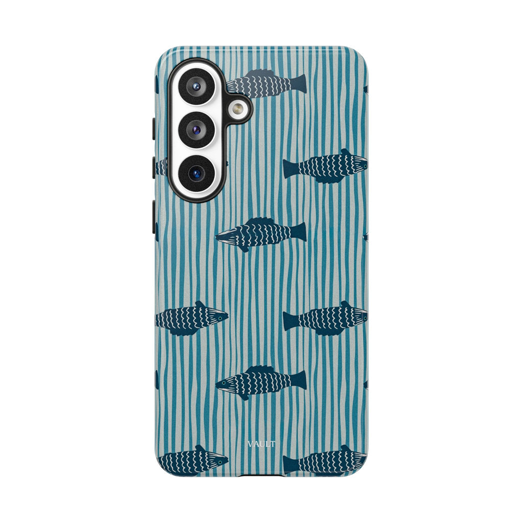 Fish Pattern Tough Phone Case — Blue Striped Ocean Design