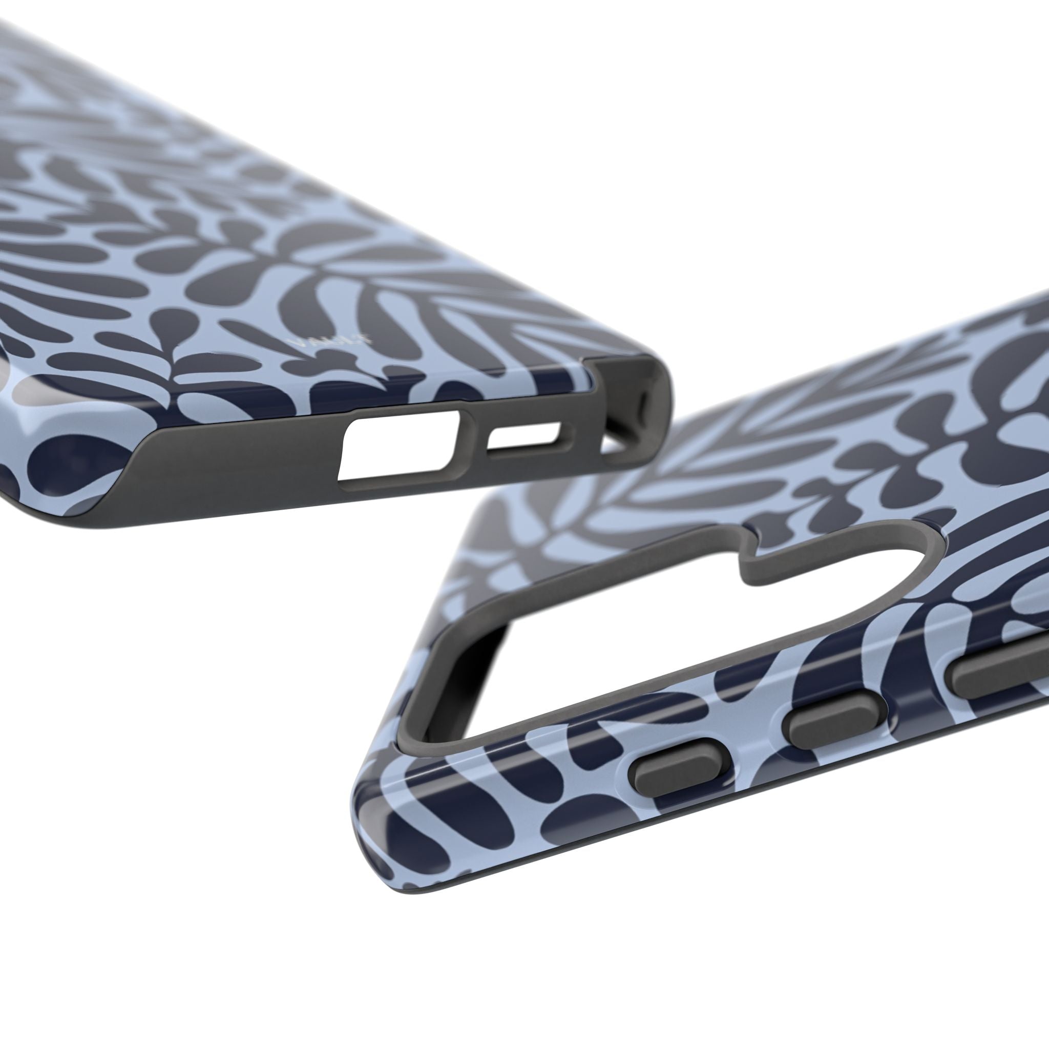 Floral Fern Tough Phone Case – Navy Blue on Light Blue, Protective Slim Cover
