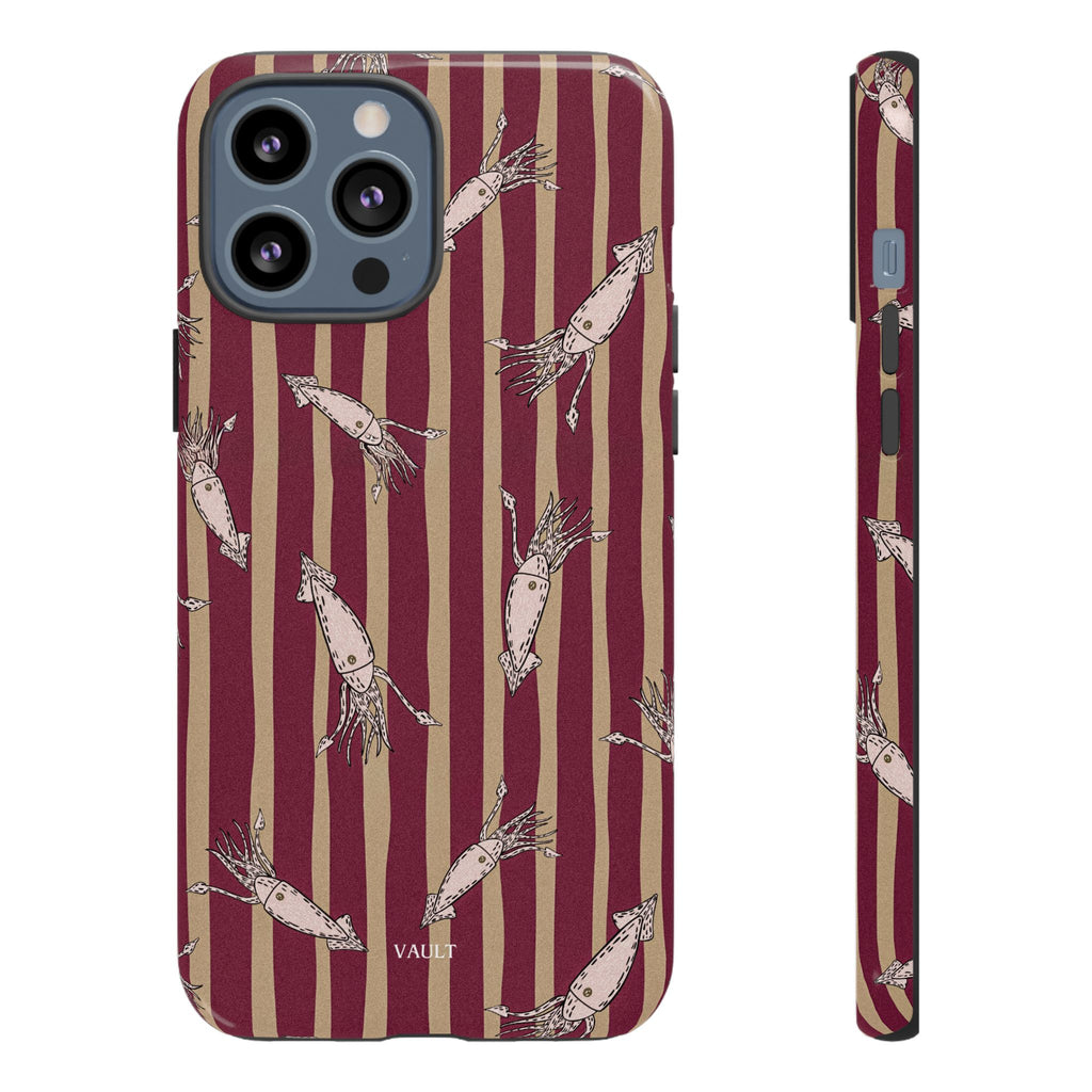 Phone Case - Vintage Shrimp Pattern on Burgundy Stripes