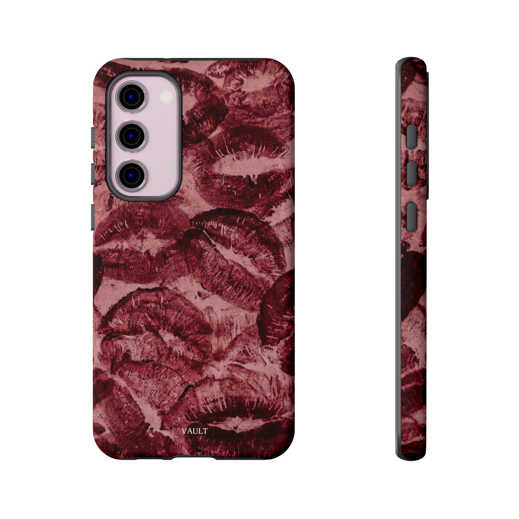 Kiss Print Phone Case – Burgundy Lip Pattern Protective Phone Cover