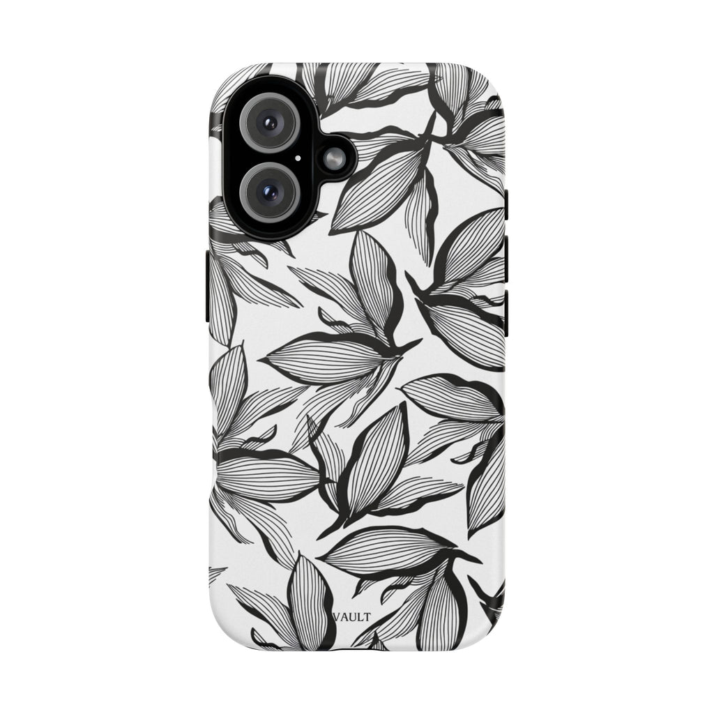 Floral Leaves Tough Phone Case – Black & White Botanical Protection
