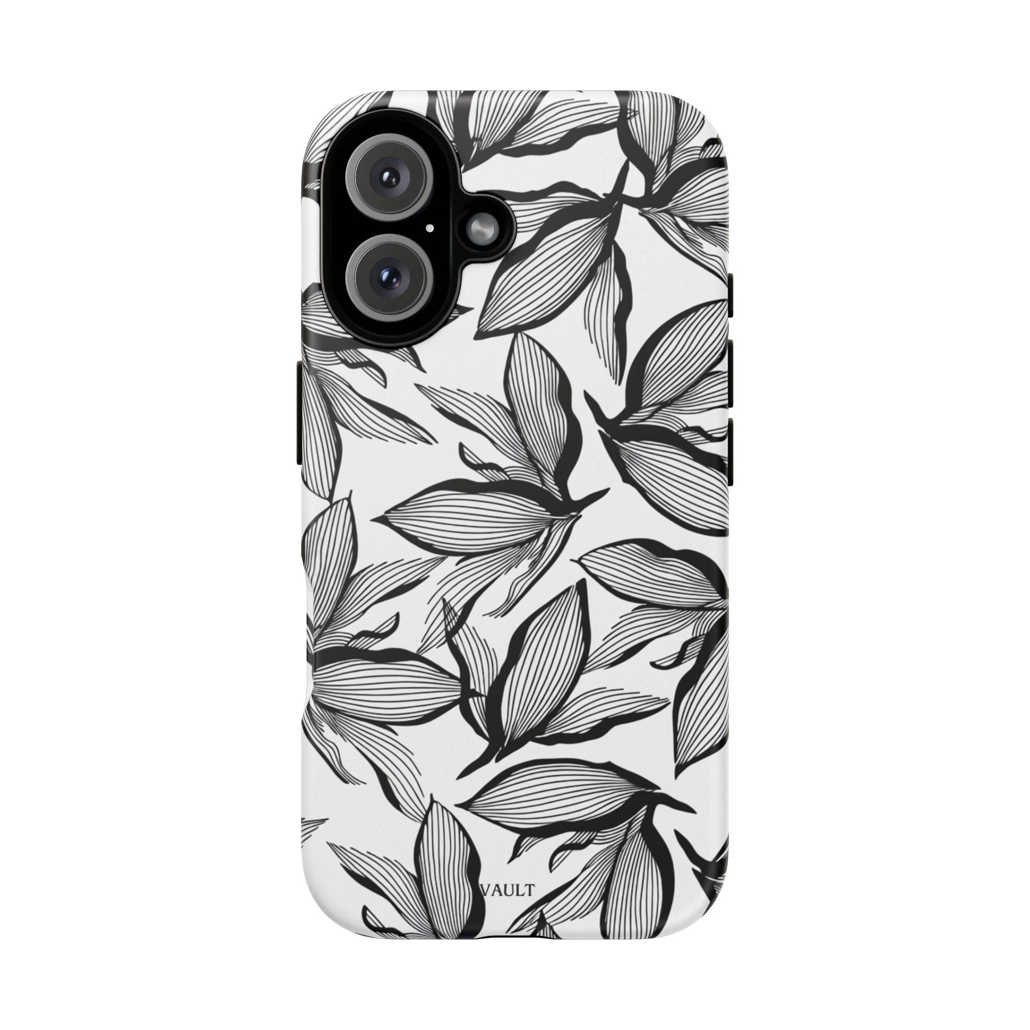 Floral Leaves Tough Phone Case – Black & White Botanical Protection