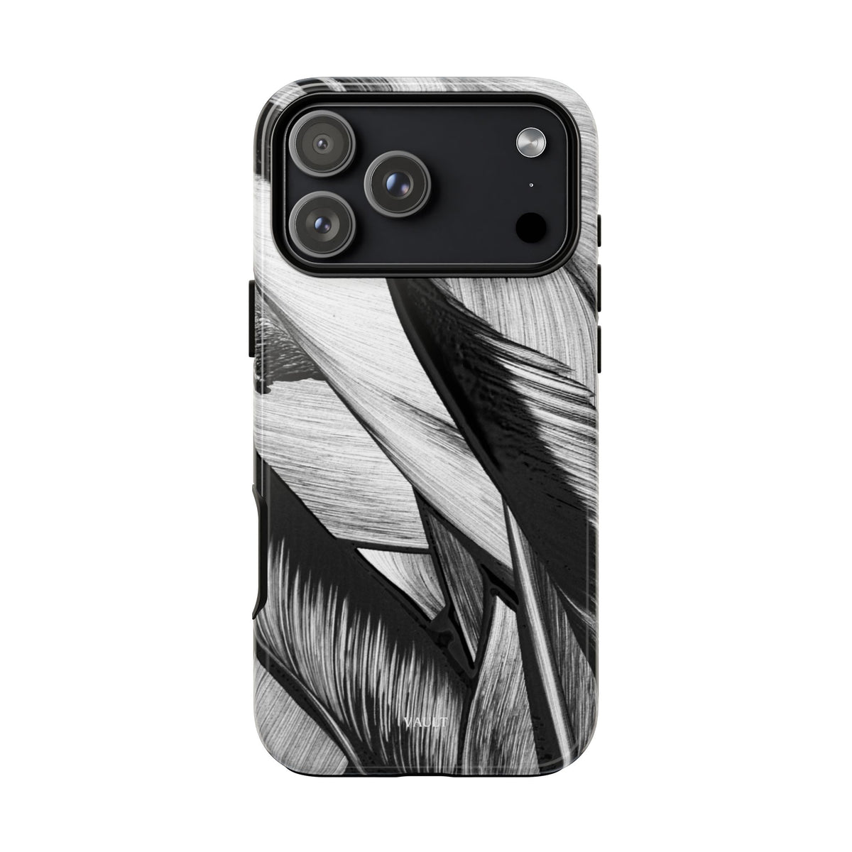 Monochrome Tropical Leaf Tough Phone Case — Black & White Botanical Protective Cover