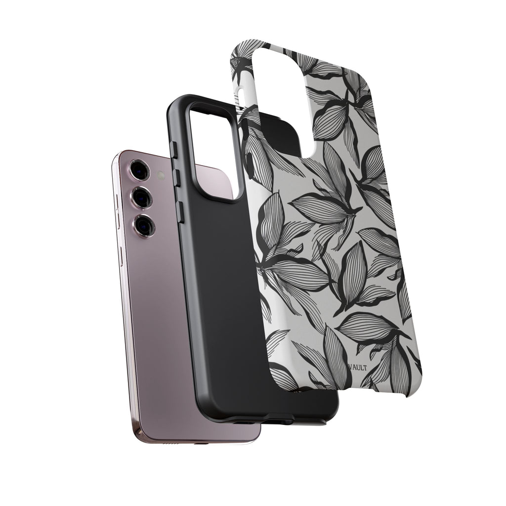 Floral Leaves Tough Phone Case – Black & White Botanical Protection
