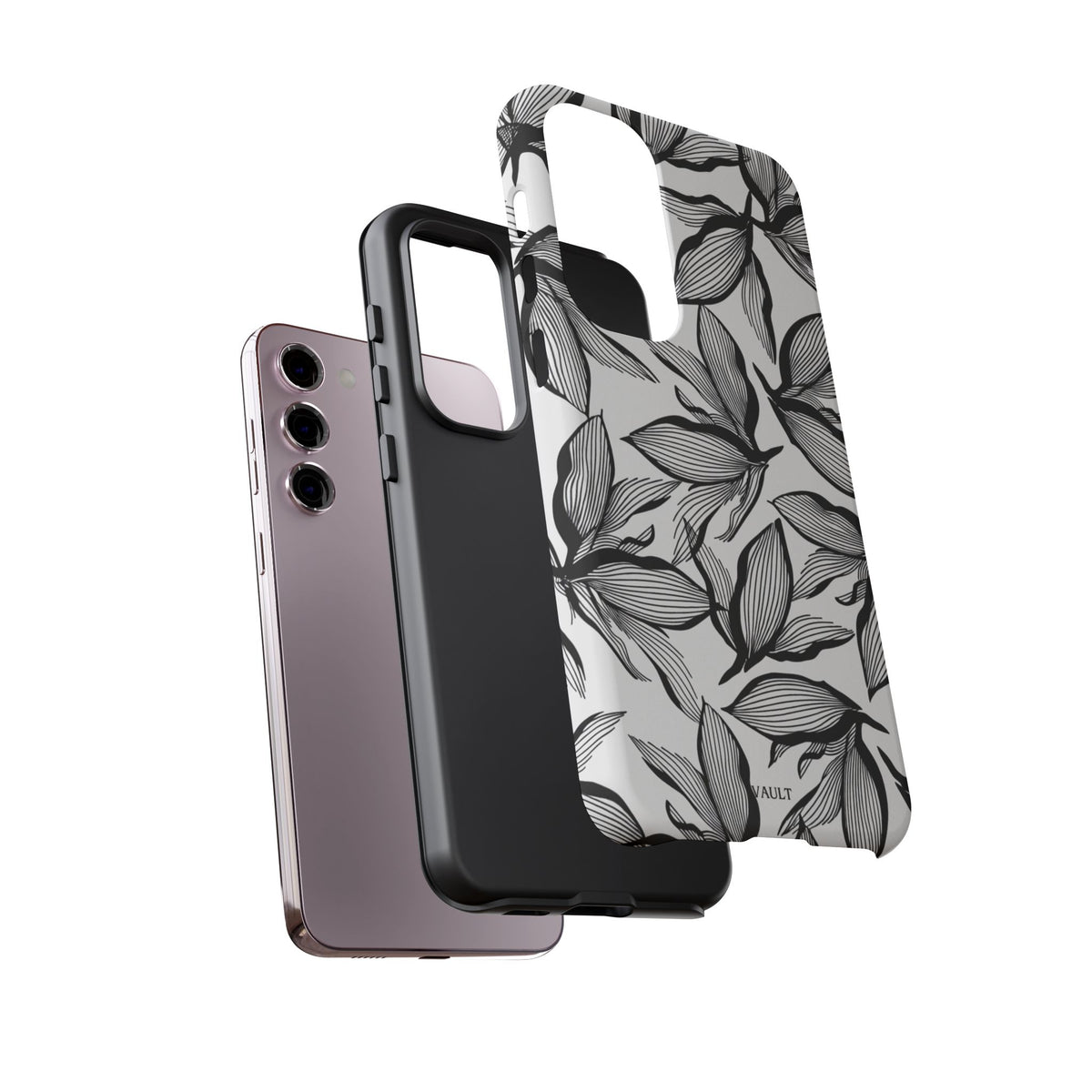 Floral Leaves Tough Phone Case – Black & White Botanical Protection